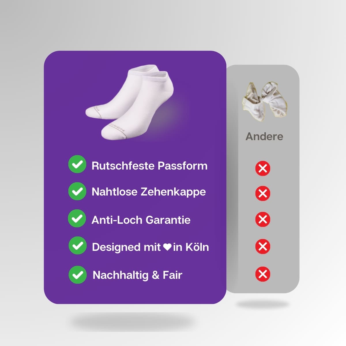 Vergleich der weißen Sneaker Socken von PATRON SOCKS mit Sneaker Socken anderer Marken