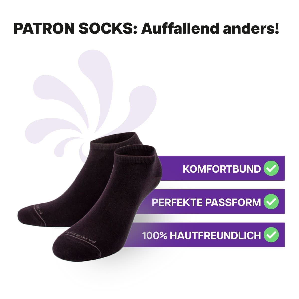 Langlebige schwarze Sneaker Socken von PATRON SOCKS mit Komfortbund. Sehr gute Passform!