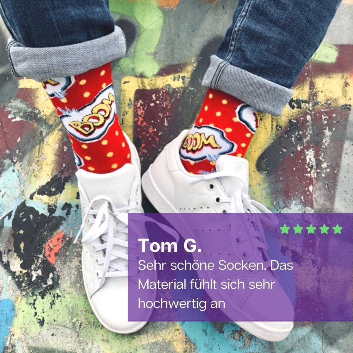 Boom Socken von PATRON SOCKS mit weißen Sneaker Schuhen