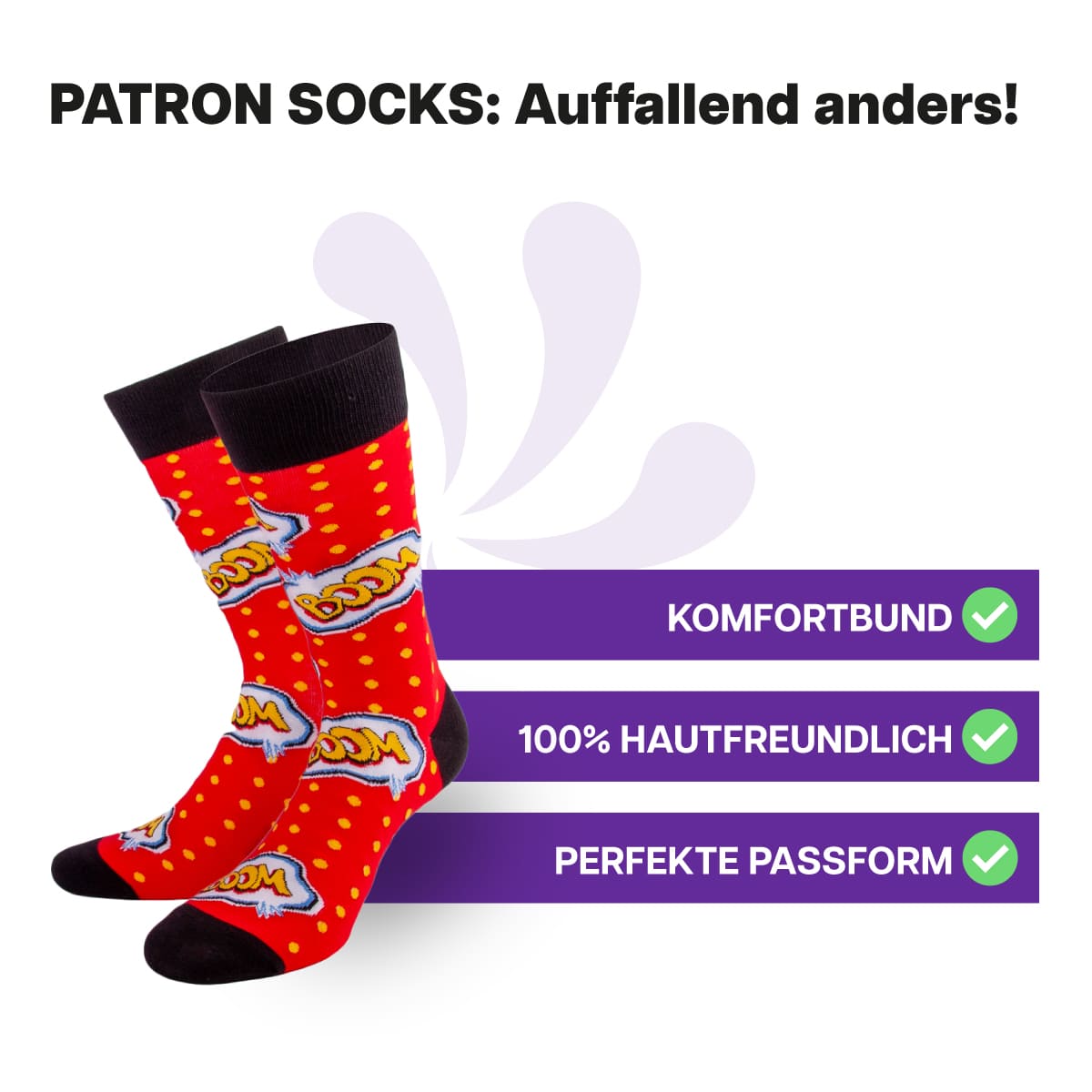 Hautfreundliche, rote Boom Socken von PATRON SOCKS mit Komfortbund. Sehr gute Passform!