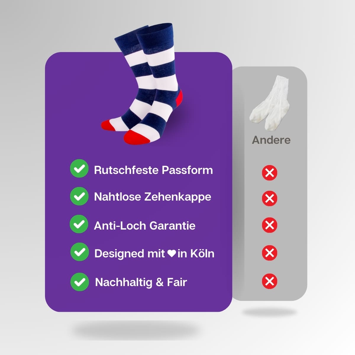 Vergleich der Streifen Socken von PATRON SOCKS mit Socken anderer Marken