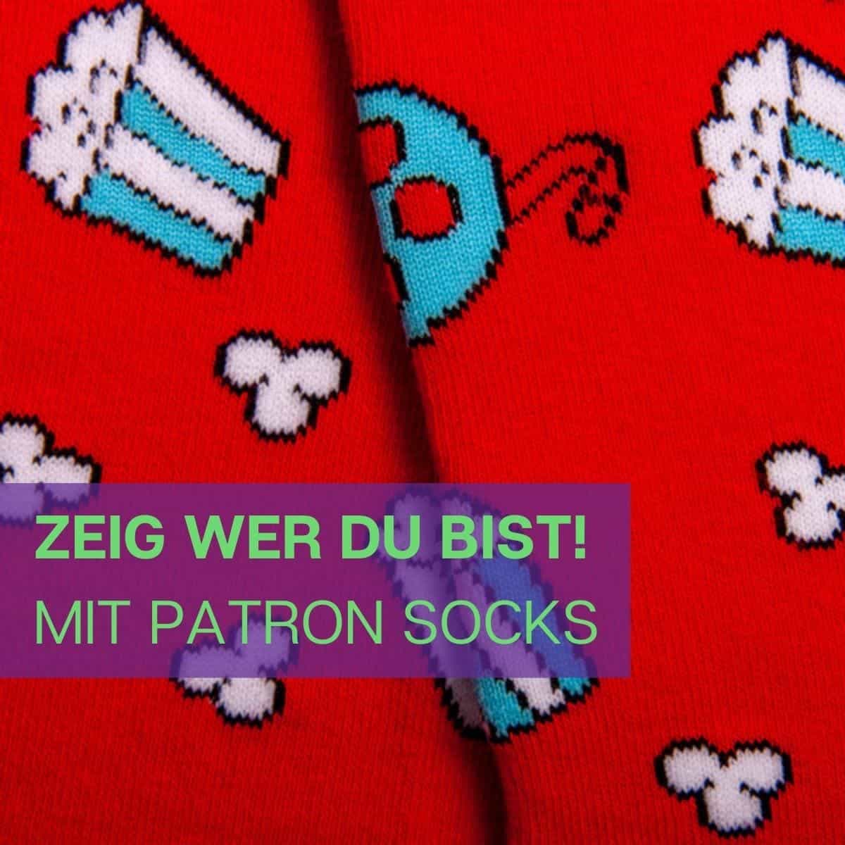 Nahaufnahme des lustigen Designs der Kino Socken von PATRON SOCKS