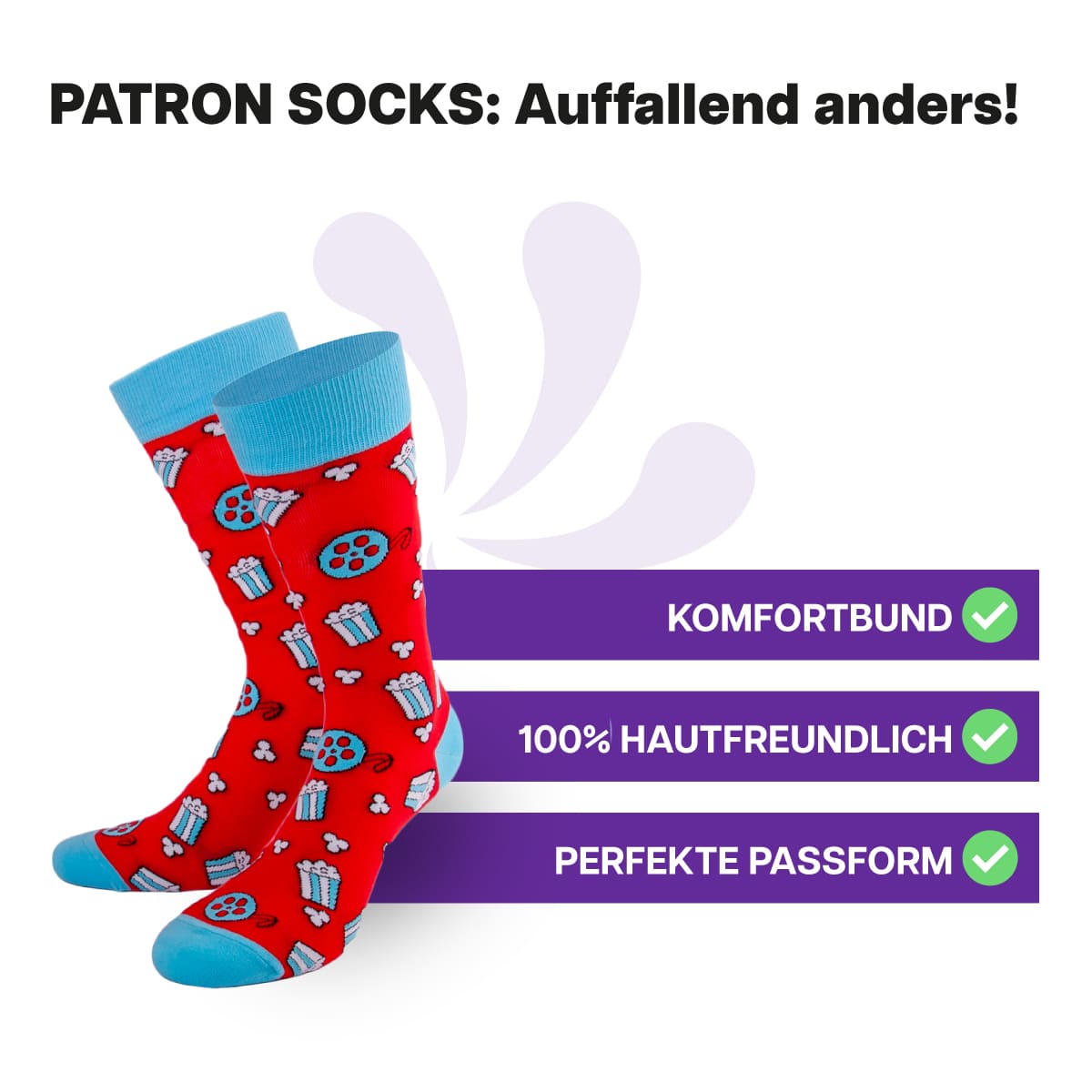 Hautfreundliche Kino Socken von PATRON SOCKS mit Komfortbund. Sehr gute Passform!