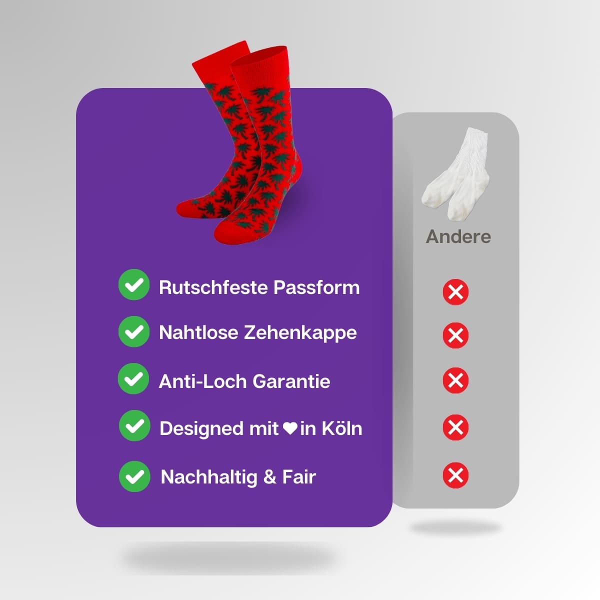 Vergleich der roten Palmen Socken von PATRON SOCKS mit Socken anderer Marken