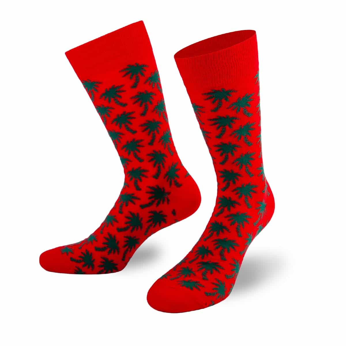 Fantasievolle rote Socken mit grünen Palmen Motiven von PATRON SOCKS