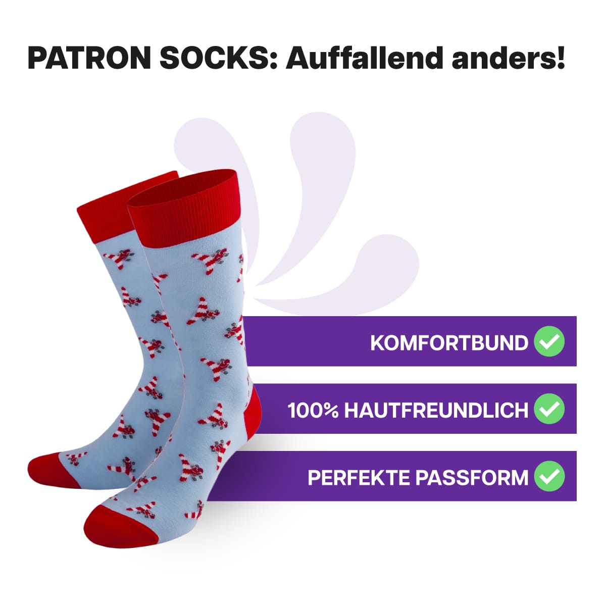 Hautfreundliche Flugzeug Socken von PATRON SOCKS mit Komfortbund. Sehr gute Passform!