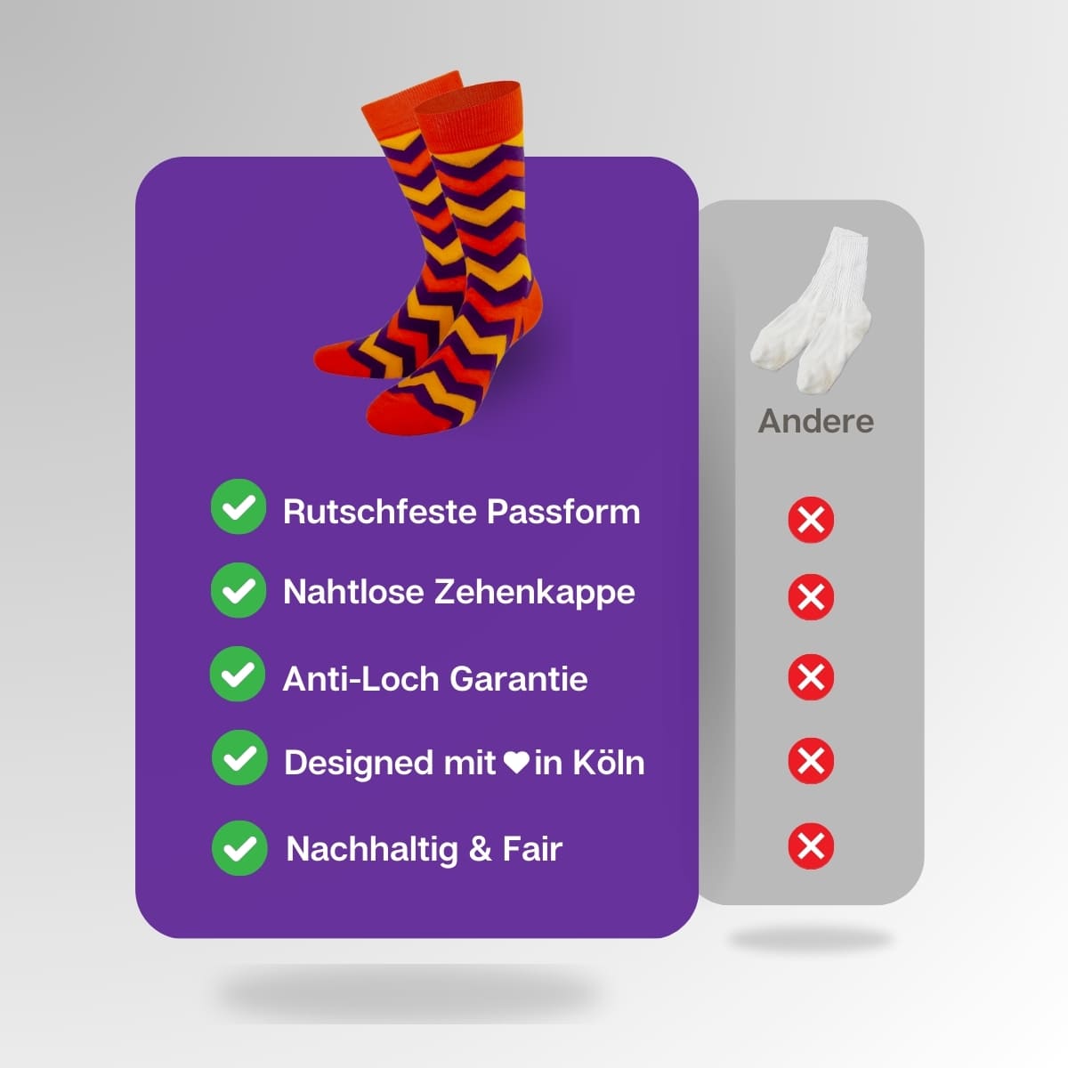 Vergleich der orangenen ZickZack Socken von PATRON SOCKS mit Socken anderer Marken