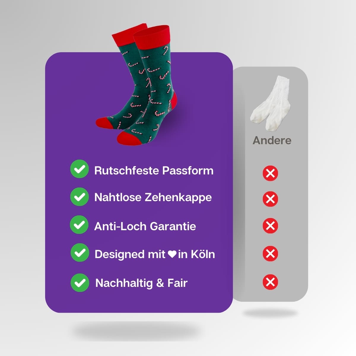 Vergleich der Zuckerstangen Socken von PATRON SOCKS mit Socken anderer Marken