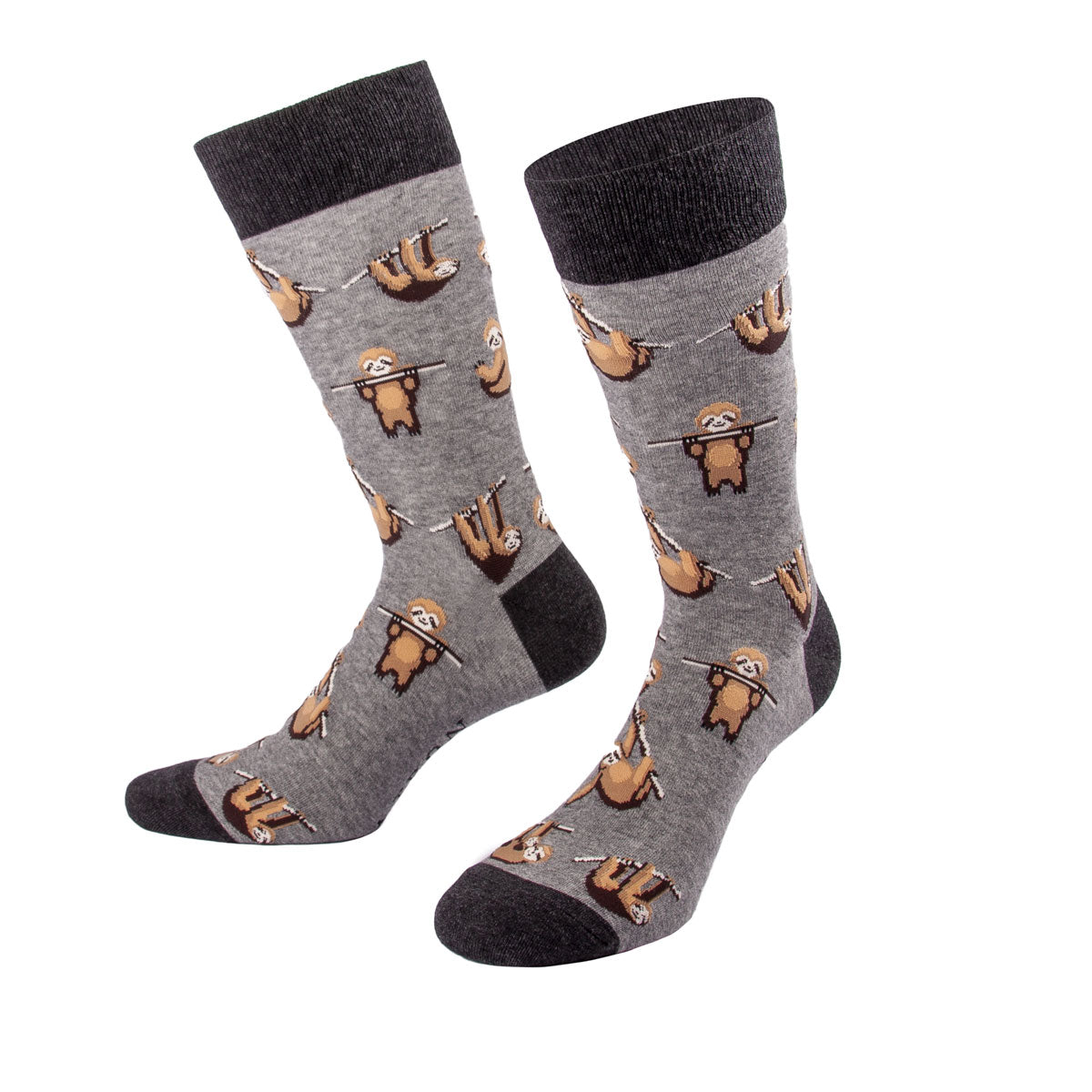 Wunderschöne graue Socken mit niedlichen Faultier Motiven von PATRON SOCKS