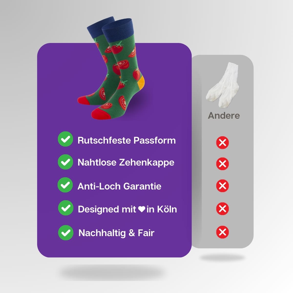 Vergleich der grünen Tomaten Socken von PATRON SOCKS mit Socken anderer Marken