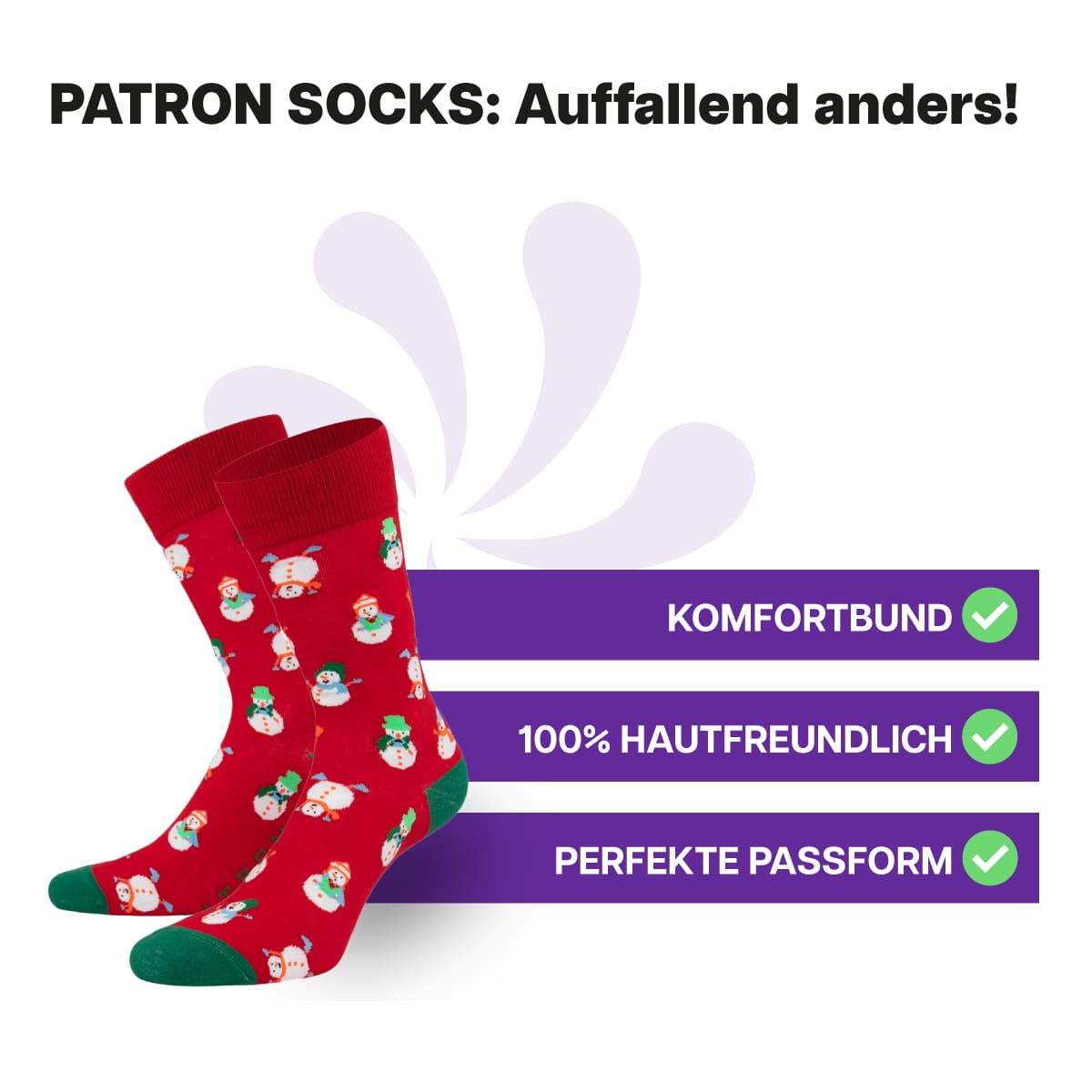 Hautfreundliche Schneemann Socken von PATRON SOCKS mit Komfortbund. Sehr gute Passform!
