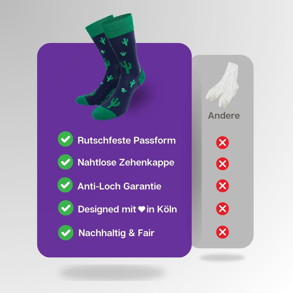 Vergleich der Kaktus Socken von PATRON SOCKS mit Socken anderer Marken