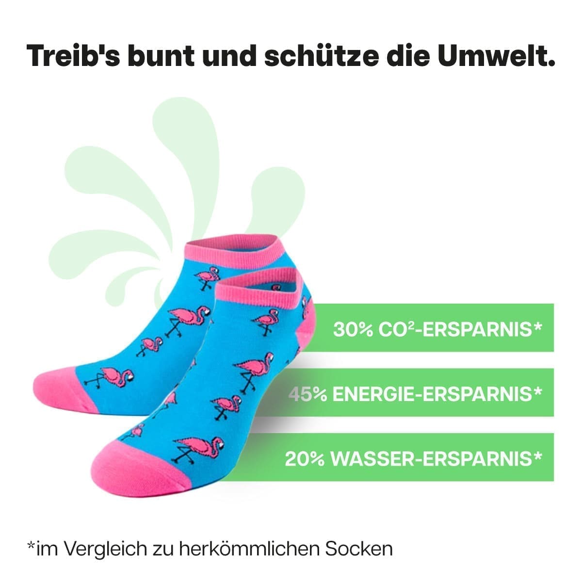 Nachhaltige türkise Sneaker Socken mit pinkem Flamingo Motiv von PATRON SOCKS