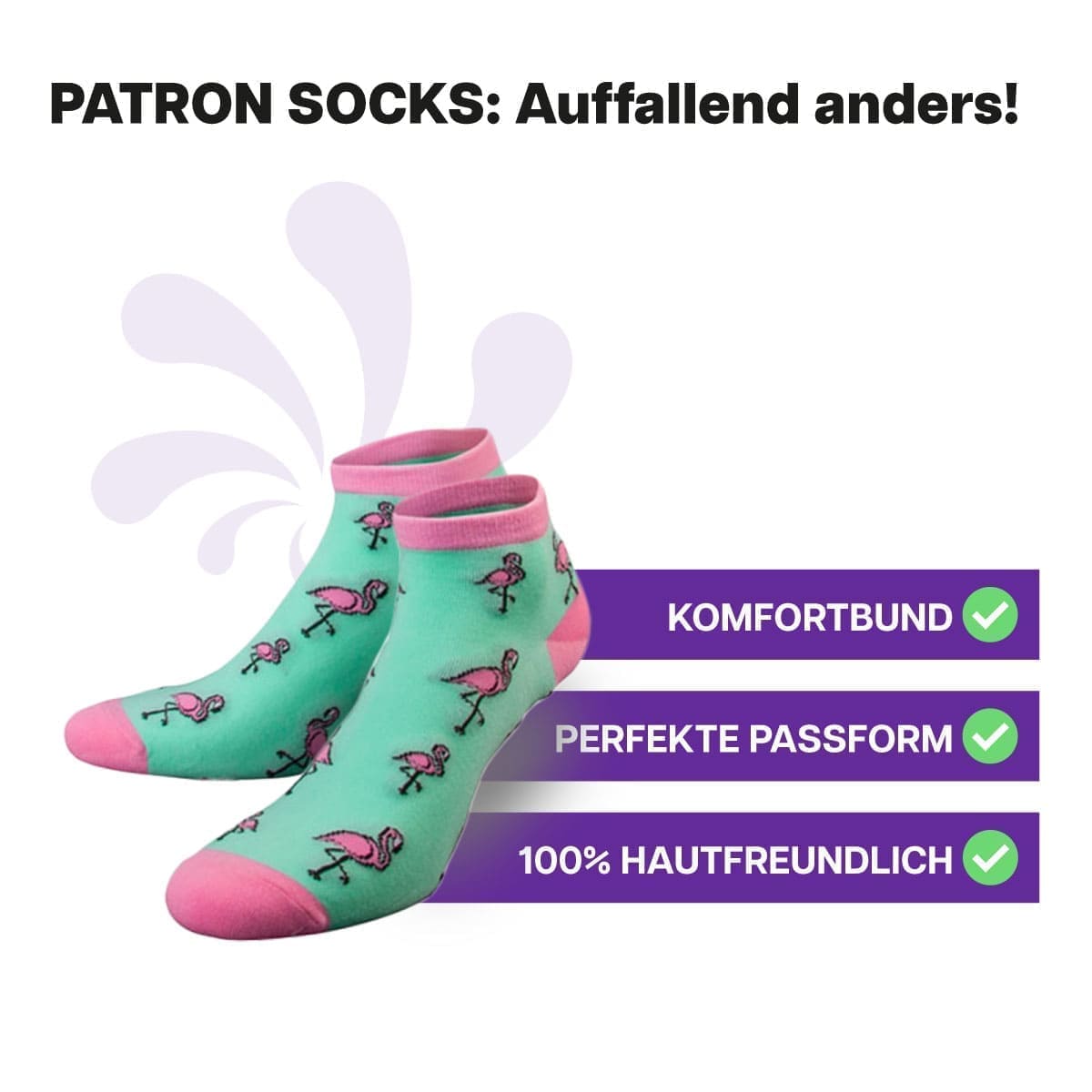 Bunte grüne Sneaker Socken mit Flamingo Motiv von PATRON SOCKS. Sehr gute Passform!