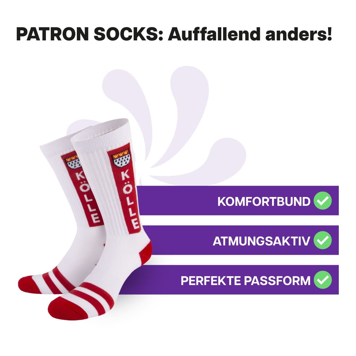 Hautfreundliche, weiße Kölle Tennissocken von PATRON SOCKS mit Komfortbund. Perfekte Passform!