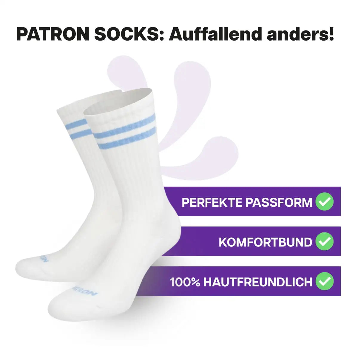 Hautfreundliche weiße Sportsocken mit Schriftzug von PATRON SOCKS