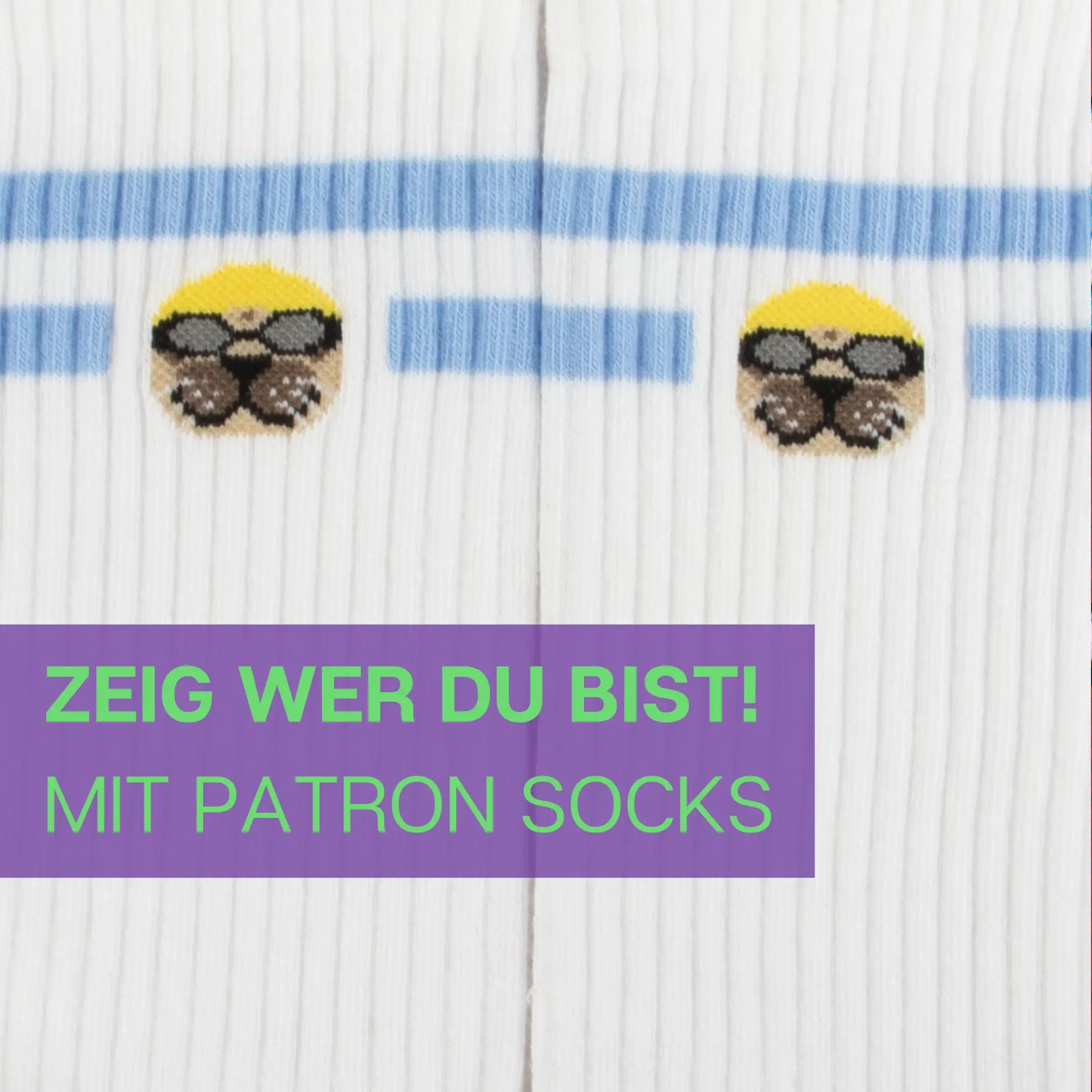 Nahaufnahme des bequemen Designs der weißen Tennissocken mit Robbenkopf Motiv von PATRON SOCKS