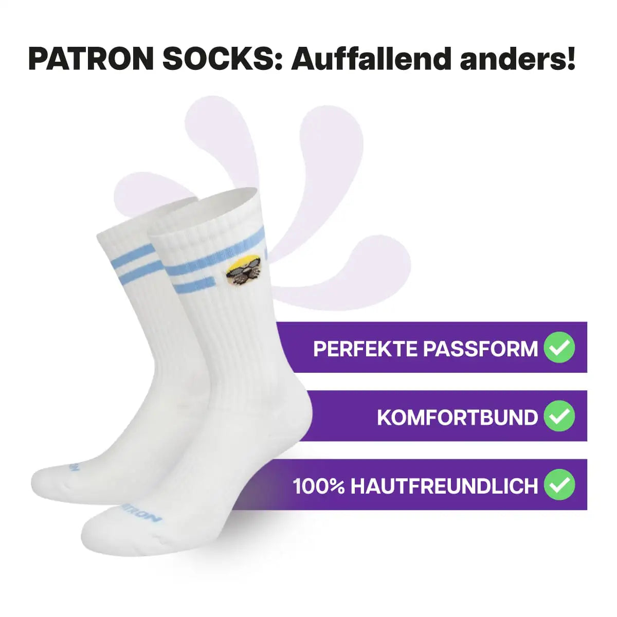 Hautfreundliche weiße Sportsocken mit Robbenkopf Motiv von PATRON SOCKS