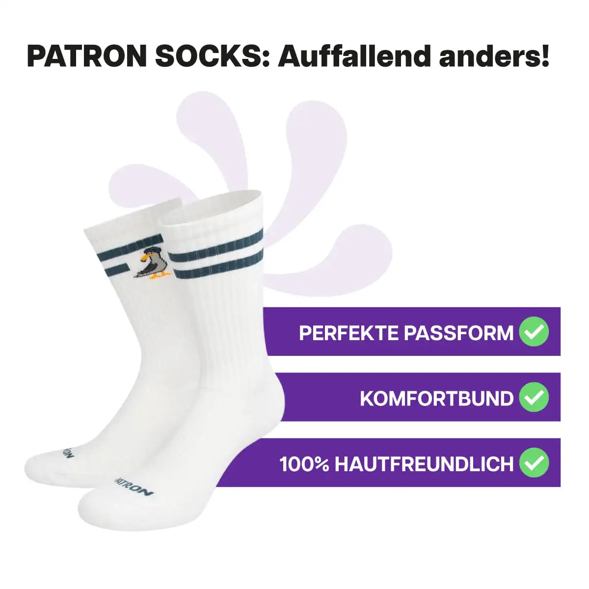 Hautfreundliche weiße Sportsocken mit Möwen Motiv von PATRON SOCKS