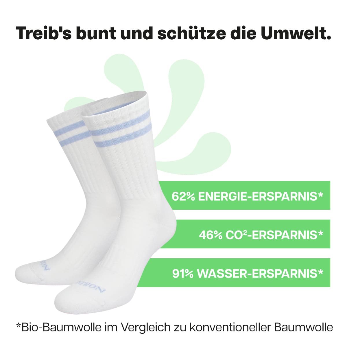 Nachhaltige weiße Sportsocken mit hellblauen Streifen von PATRON SOCKS