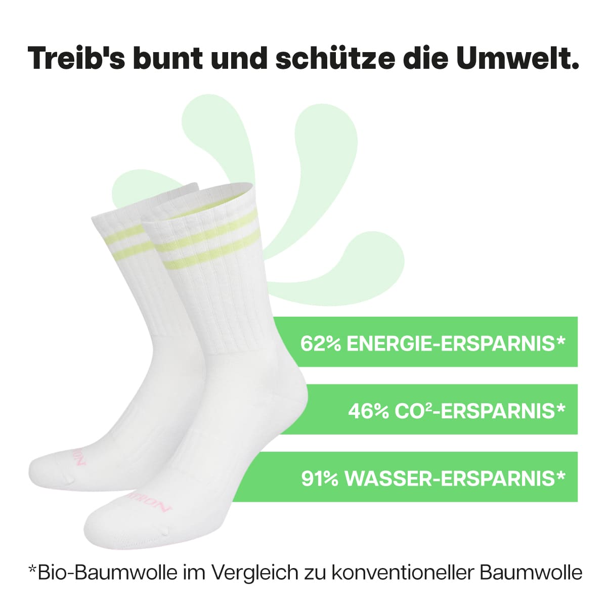 Nachhaltige weiße Sportsocken mit grünen Streifen von PATRON SOCKS