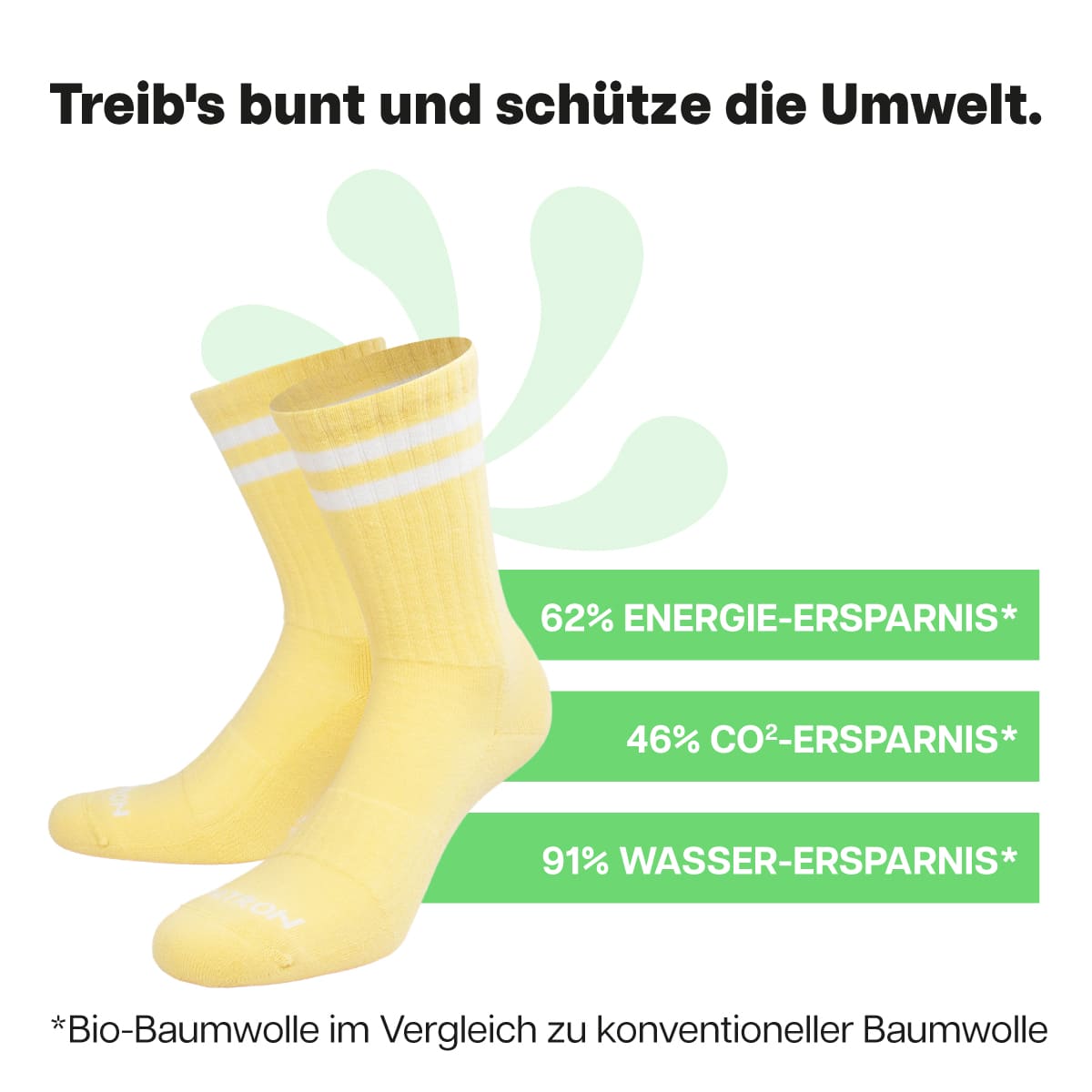 Nachhaltige gelbe Sportsocken mit weißen Streifen von PATRON SOCKS