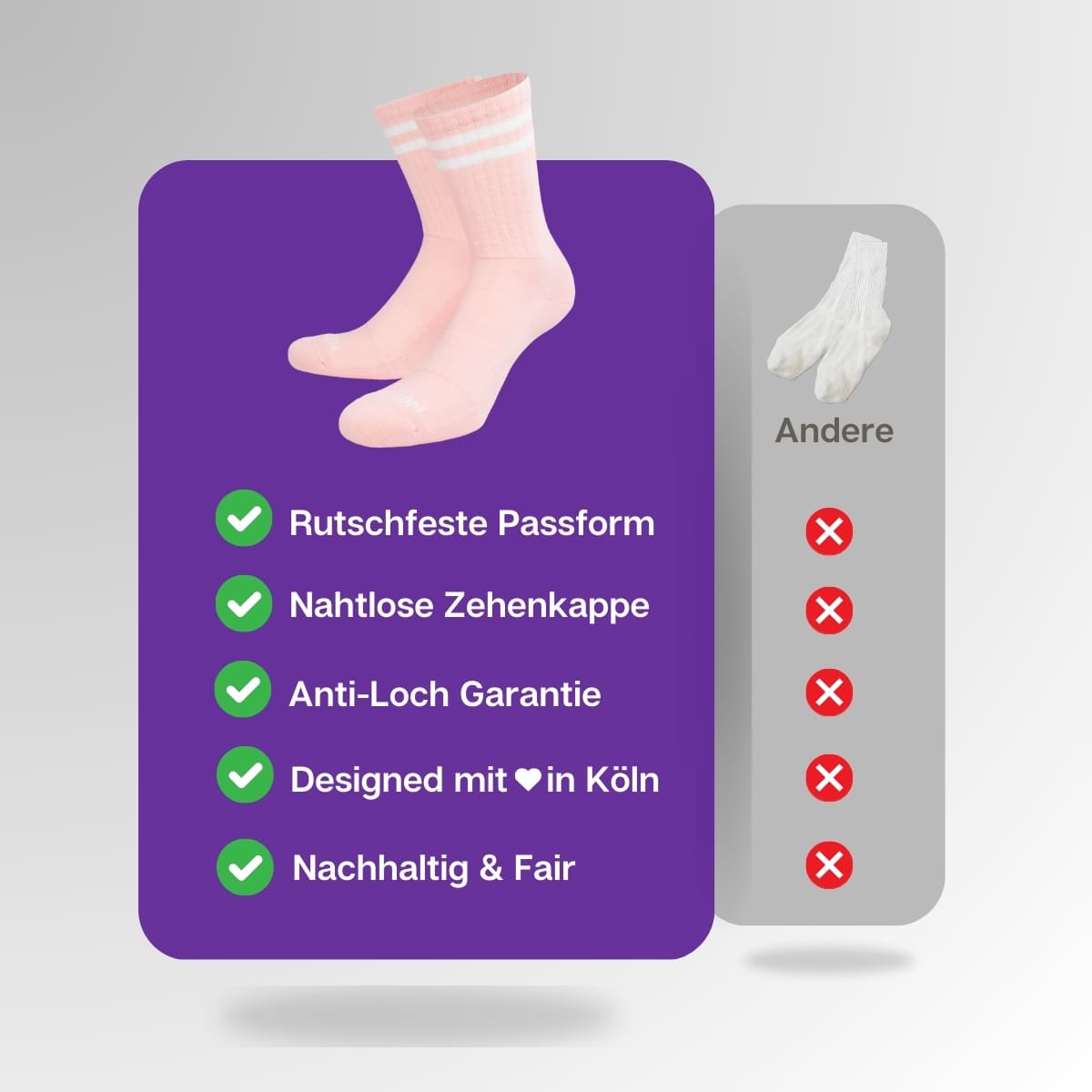 Vergleich der apricot, weiß gestreiften Socken von PATRON SOCKS mit Sportsocken anderer Marken