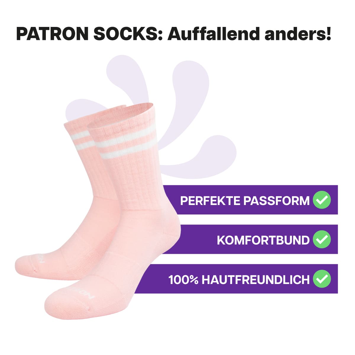 Hautfreundliche, apricot Sportsocken mit weißen Streifen und Komfortbund von PATRON SOCKS