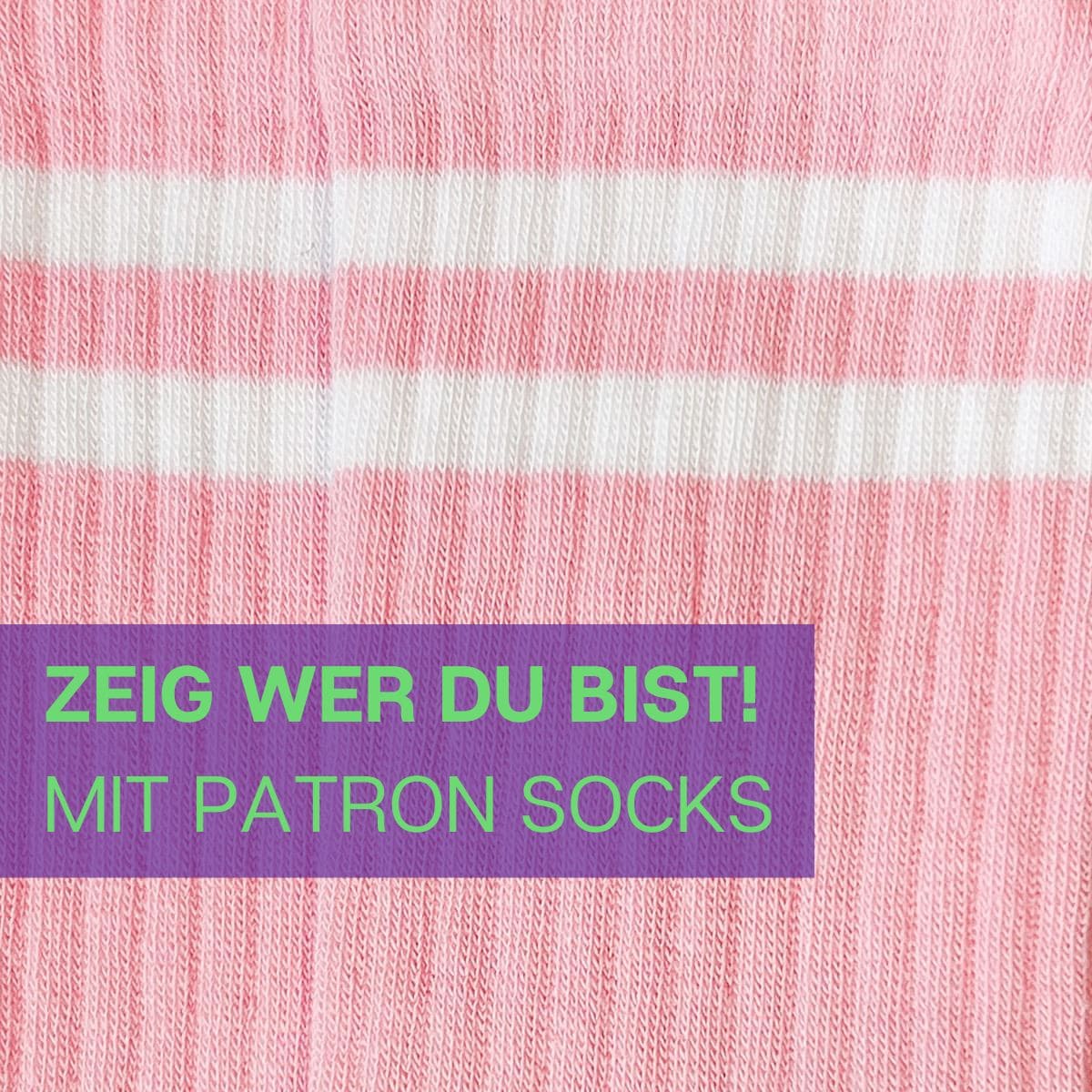 Nahaufnahme des rosa Designs mit weißen Streifen von PATRON SOCKS