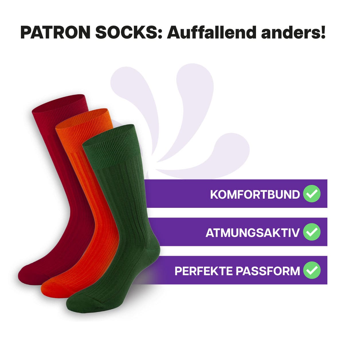 3 Paar hautfreundliche, mehrfarbige Socken in Geschenkbox von PATRON SOCKS mit Komfortbund. Sehr gute Passform!