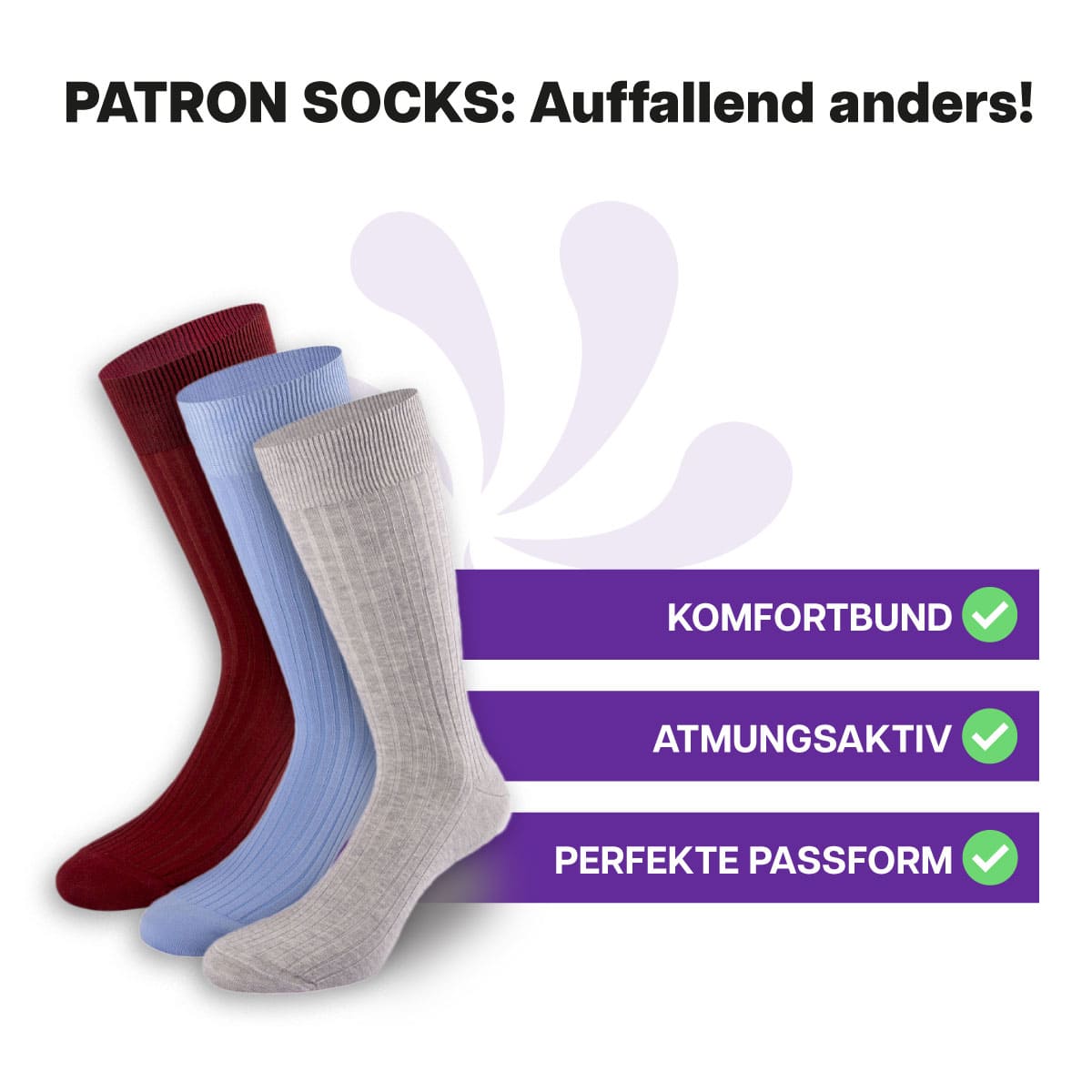 3 Paar hautfreundliche, mehrfarbige Socken in Geschenkbox von PATRON SOCKS mit Komfortbund. Sehr gute Passform!