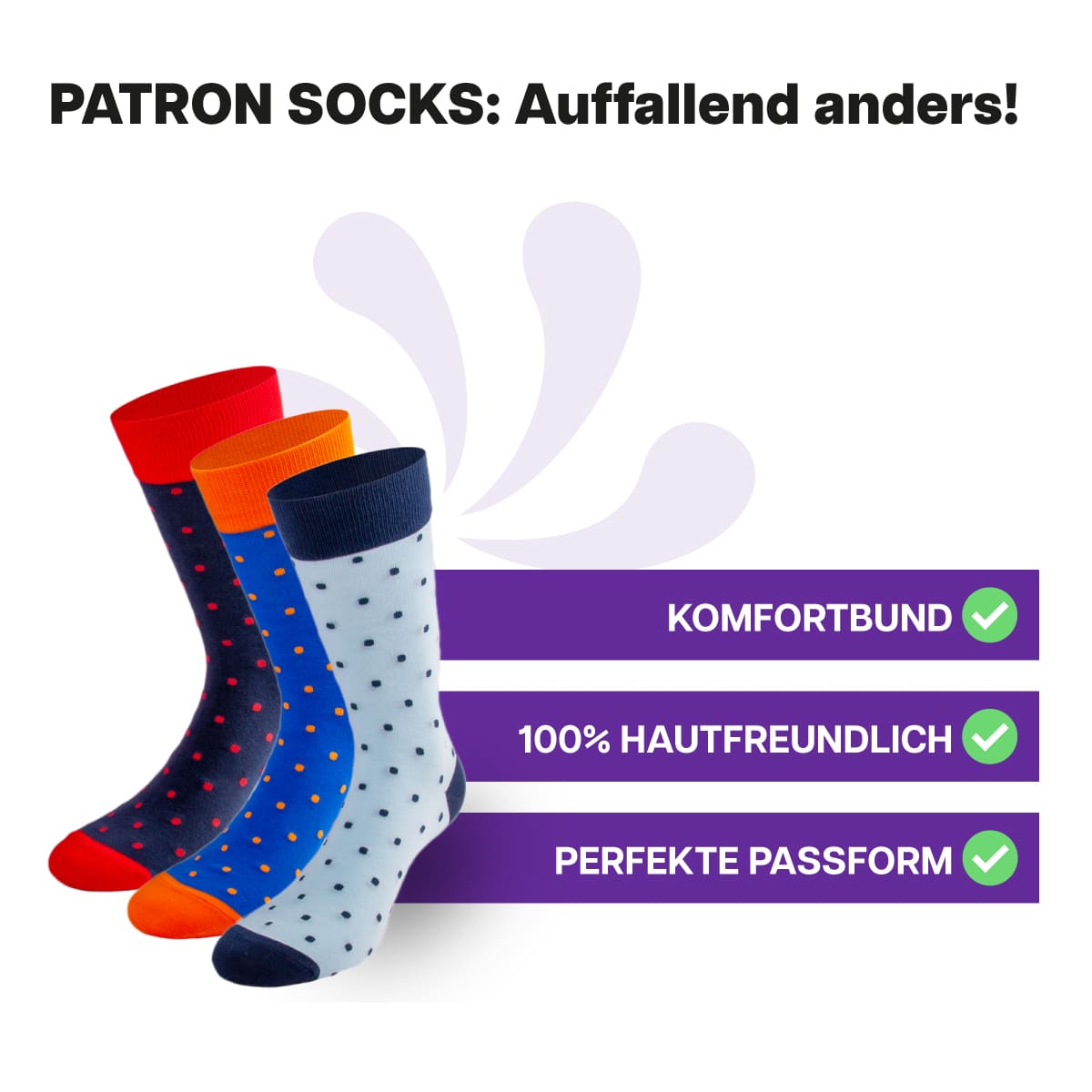 3 Paar hautfreundliche, mehrfarbige Socken in Geschenkbox von PATRON SOCKS mit Komfortbund. Sehr gute Passform!