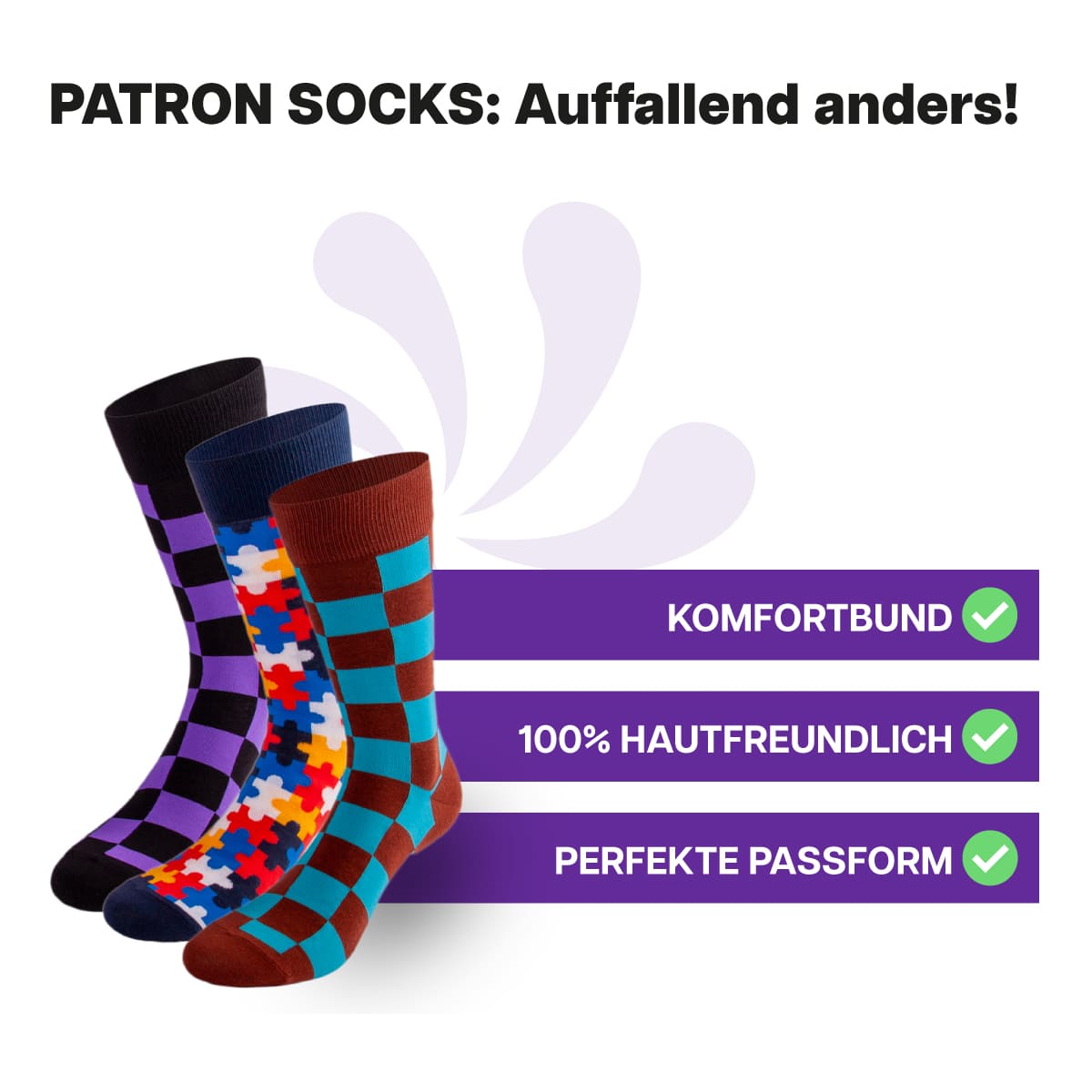 3 Paar hautfreundliche, mehrfarbige Motiv Socken in Geschenkbox von PATRON SOCKS mit Komfortbund. Sehr gute Passform!