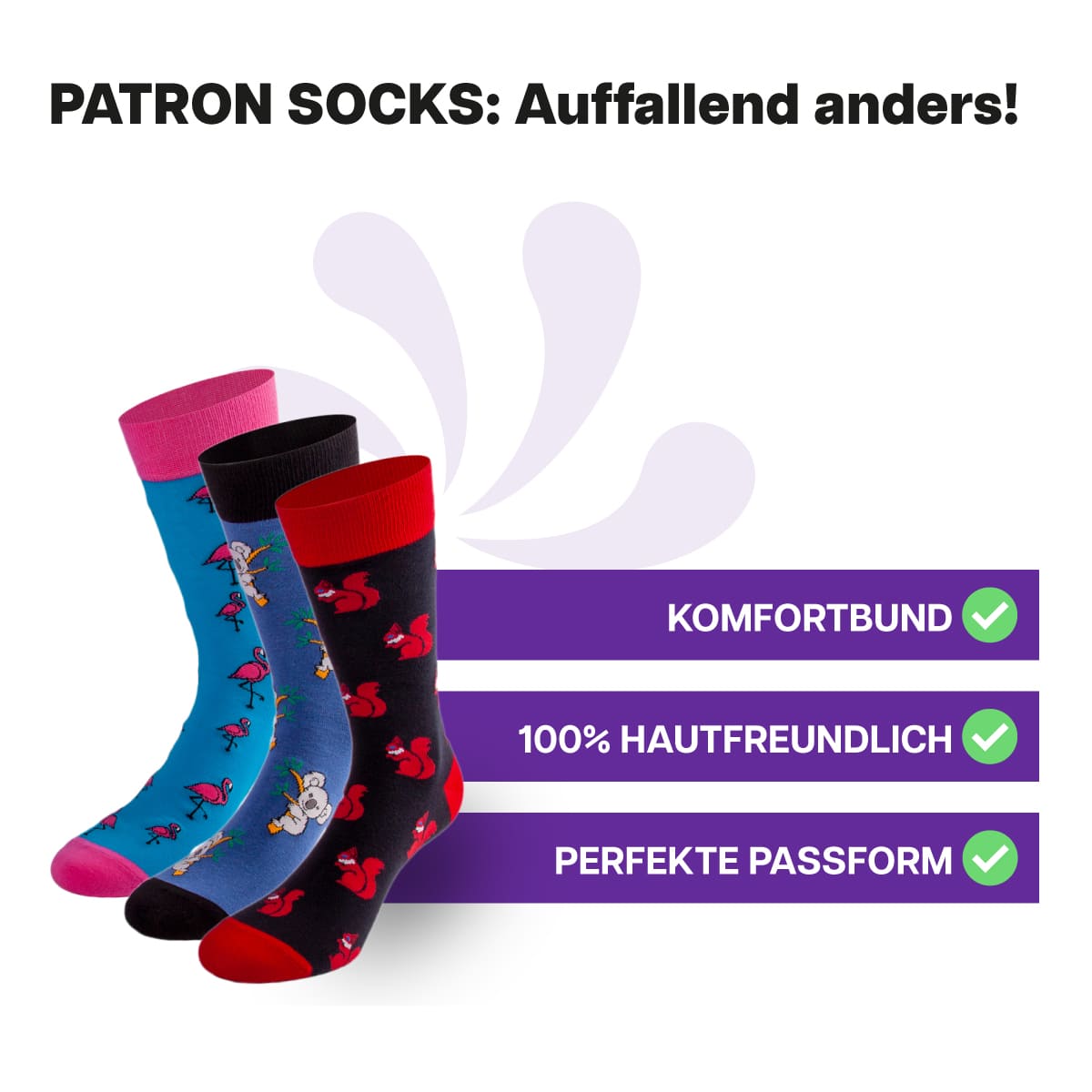 3 Paar hautfreundliche, mehrfarbige Motiv Socken in Geschenkbox von PATRON SOCKS mit Komfortbund. Sehr gute Passform!
