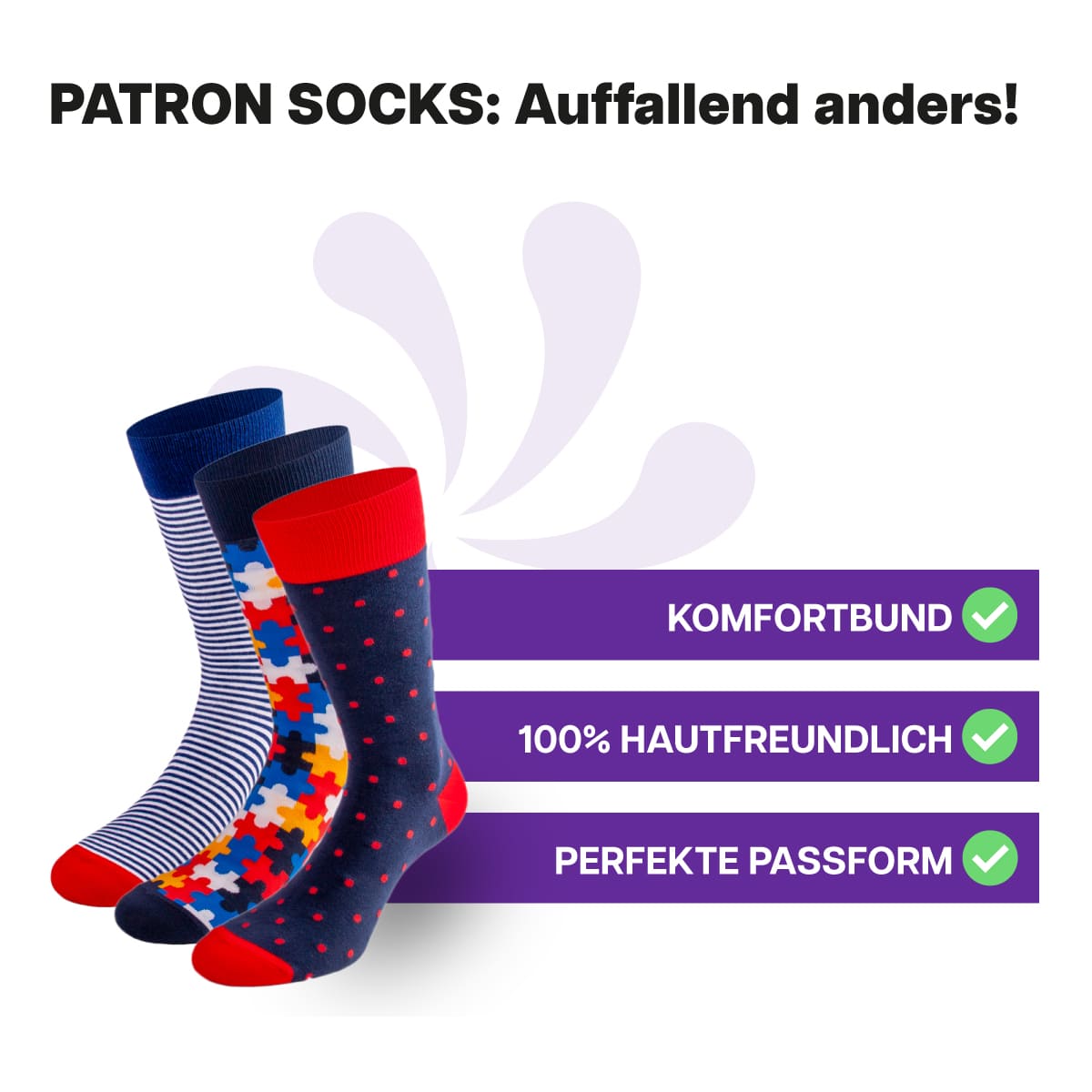 3 Paar hautfreundliche Muster Socken in Geschenkbox von PATRON SOCKS mit Komfortbund. Sehr gute Passform!