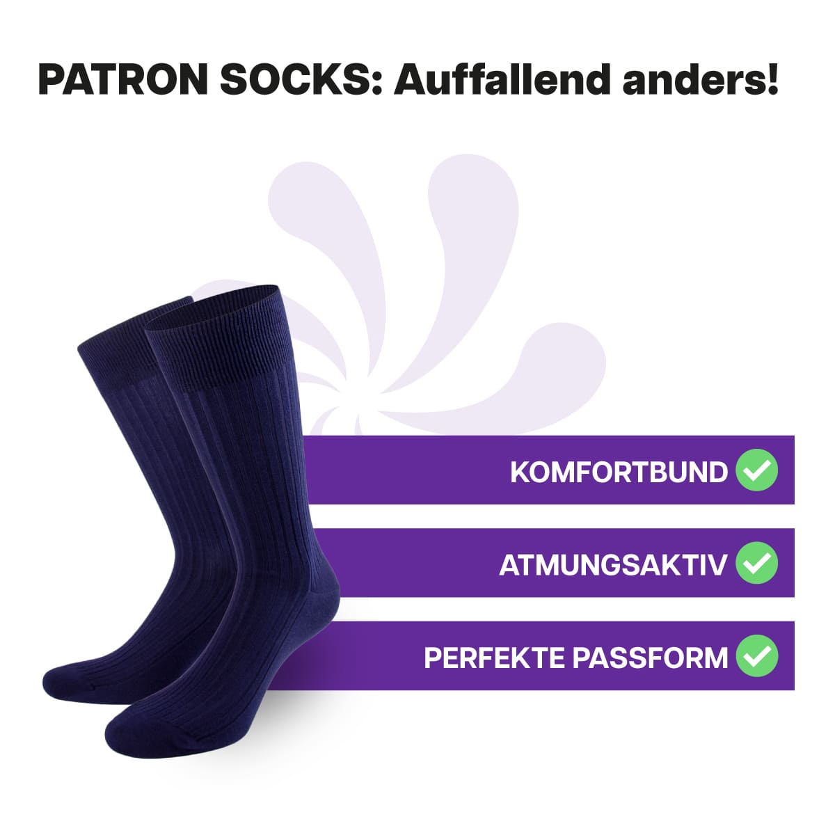 Hochwertige, marineblaue Luxus Business Socken von PATRON SOCKS mit Komfortbund. Sehr gute Passform!