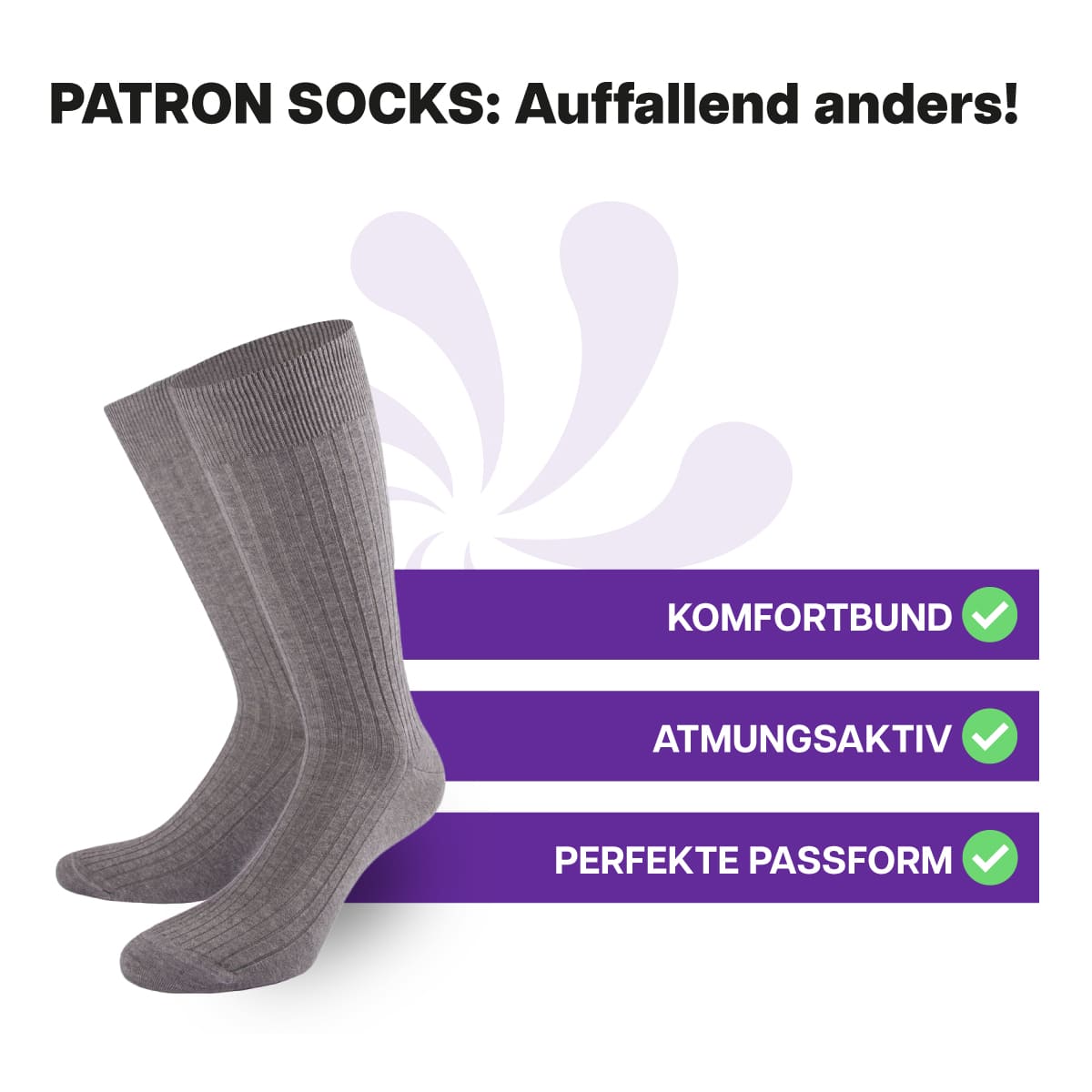 Hochwertige, mittelgrau melierte Luxus Business Socken von PATRON SOCKS mit Komfortbund. Sehr gute Passform!