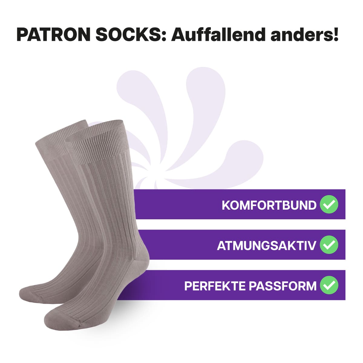 Hochwertige, hellgraue Luxus Business Socken von PATRON SOCKS mit Komfortbund. Sehr gute Passform!