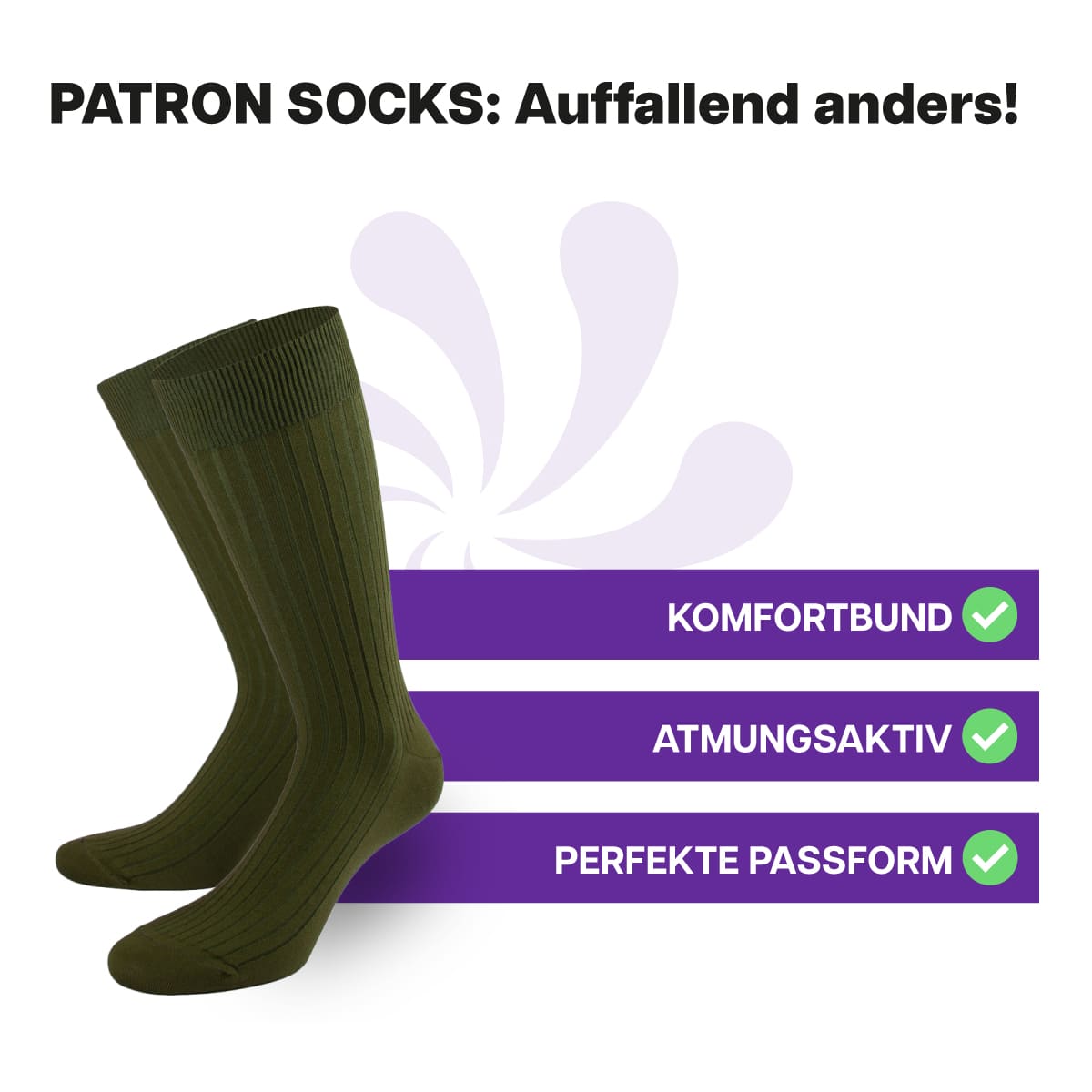 Hochwertige, racinggrüne Luxus Business Socken von PATRON SOCKS mit Komfortbund. Sehr gute Passform!