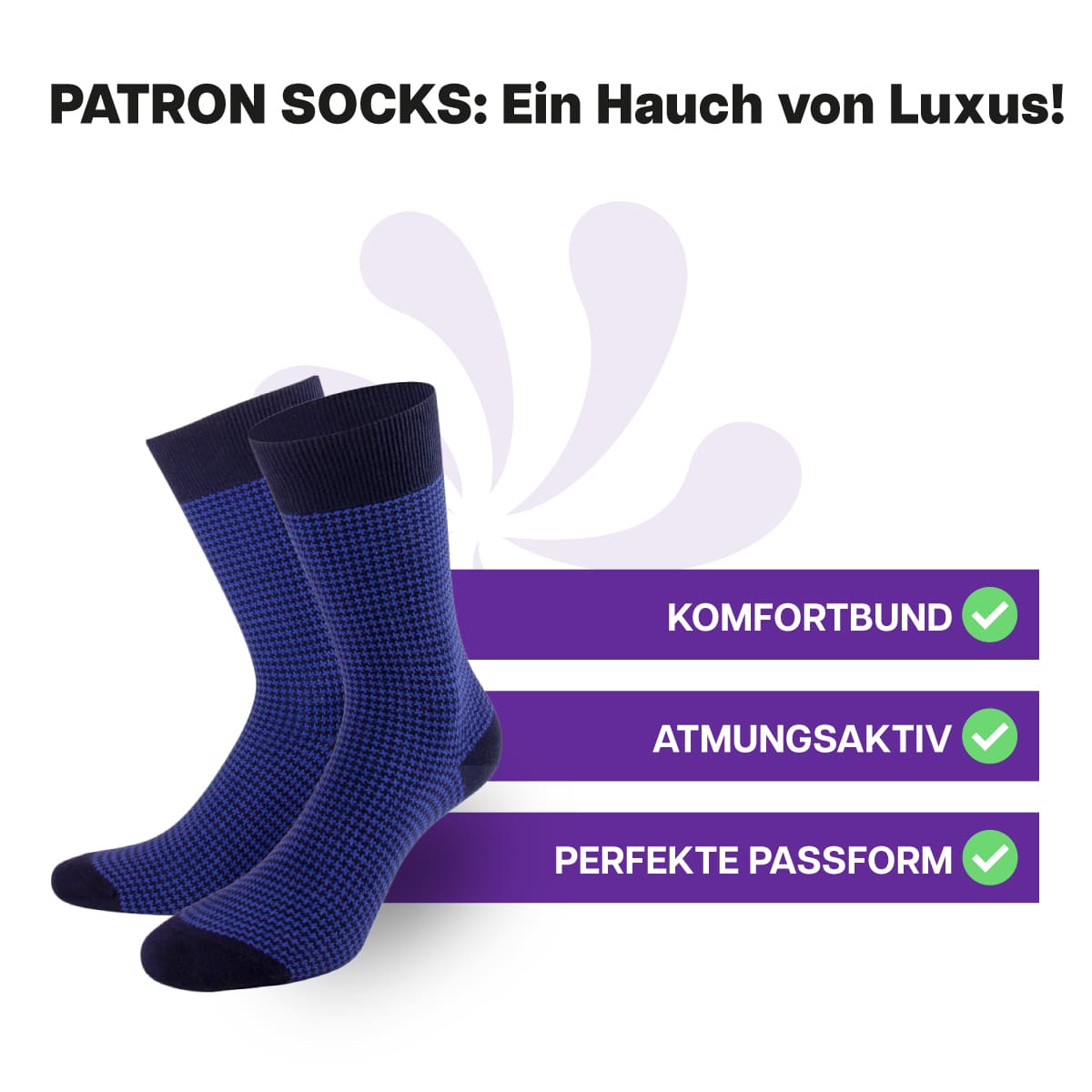 Erstklassige Luxus Herren Socken in blau schwarz von PATRON SOCKS mit Komfortbund. Sehr gute Passform!