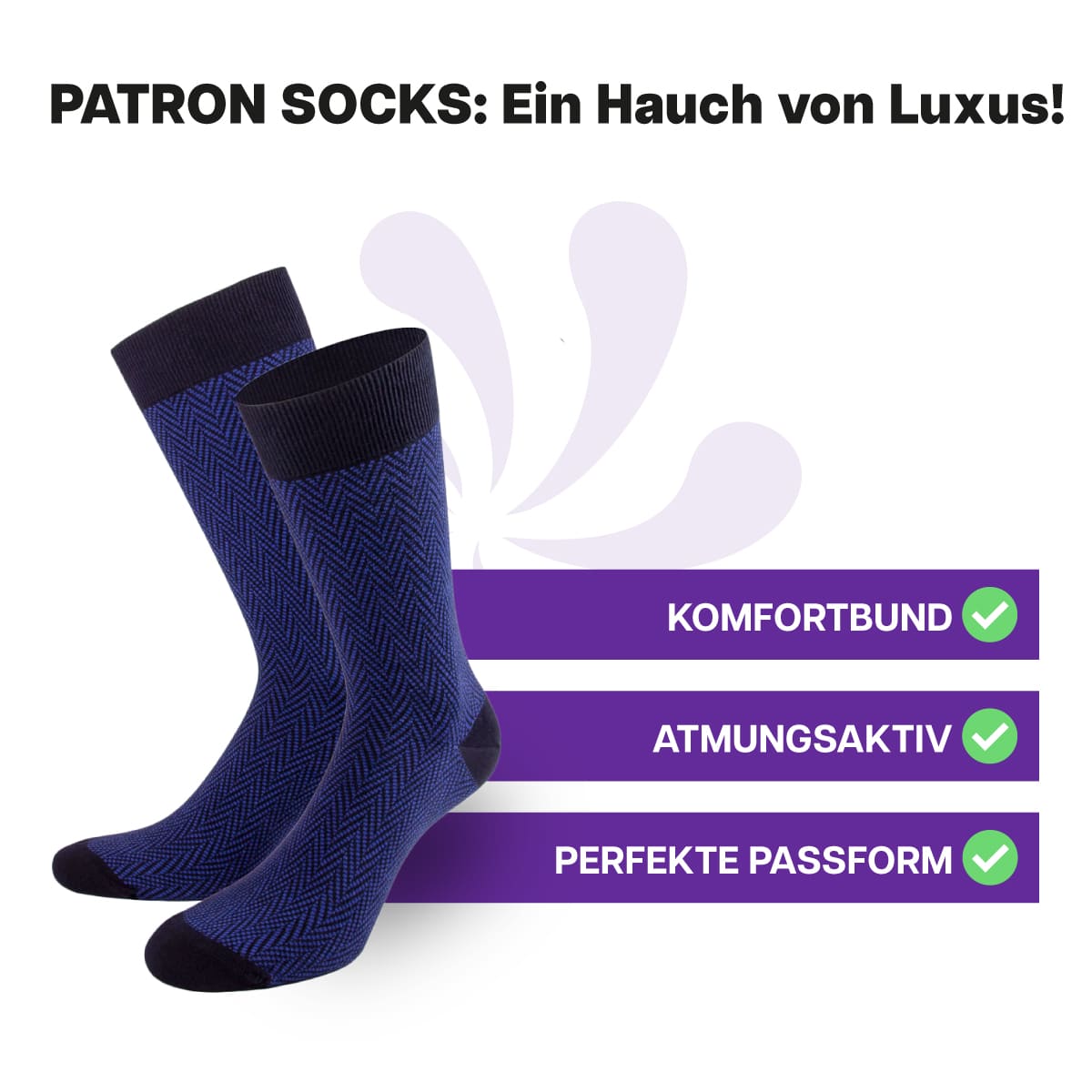 Erstklassige, blau schwarze Herren Luxus Socken von PATRON SOCKS mit Komfortbund. Sehr gute Passform!