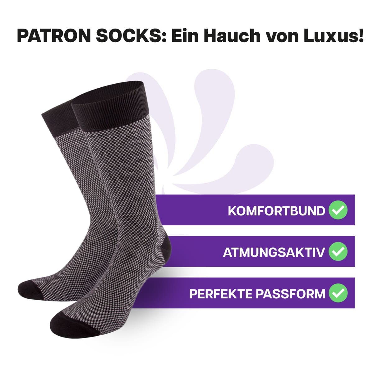 Ausgewählte, schwarz weiße Herren Luxus Socken von PATRON SOCKS mit Komfortbund. Sehr gute Passform!