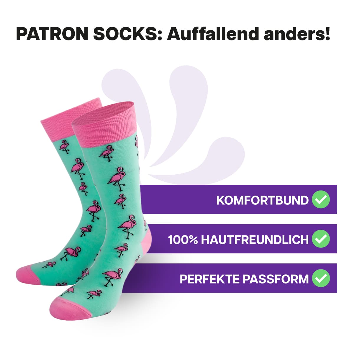Hautfreundliche, grüne Flamingo Socken von PATRON SOCKS mit Komfortbund. Sehr gute Passform!

