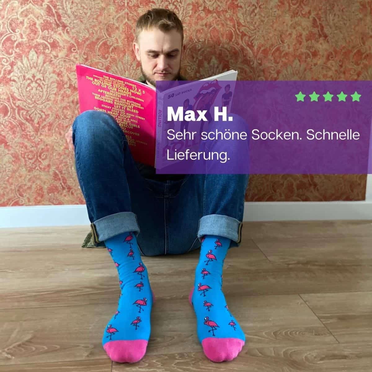 Flamingo Socken von PATRON SOCKS mit Zeitschrift