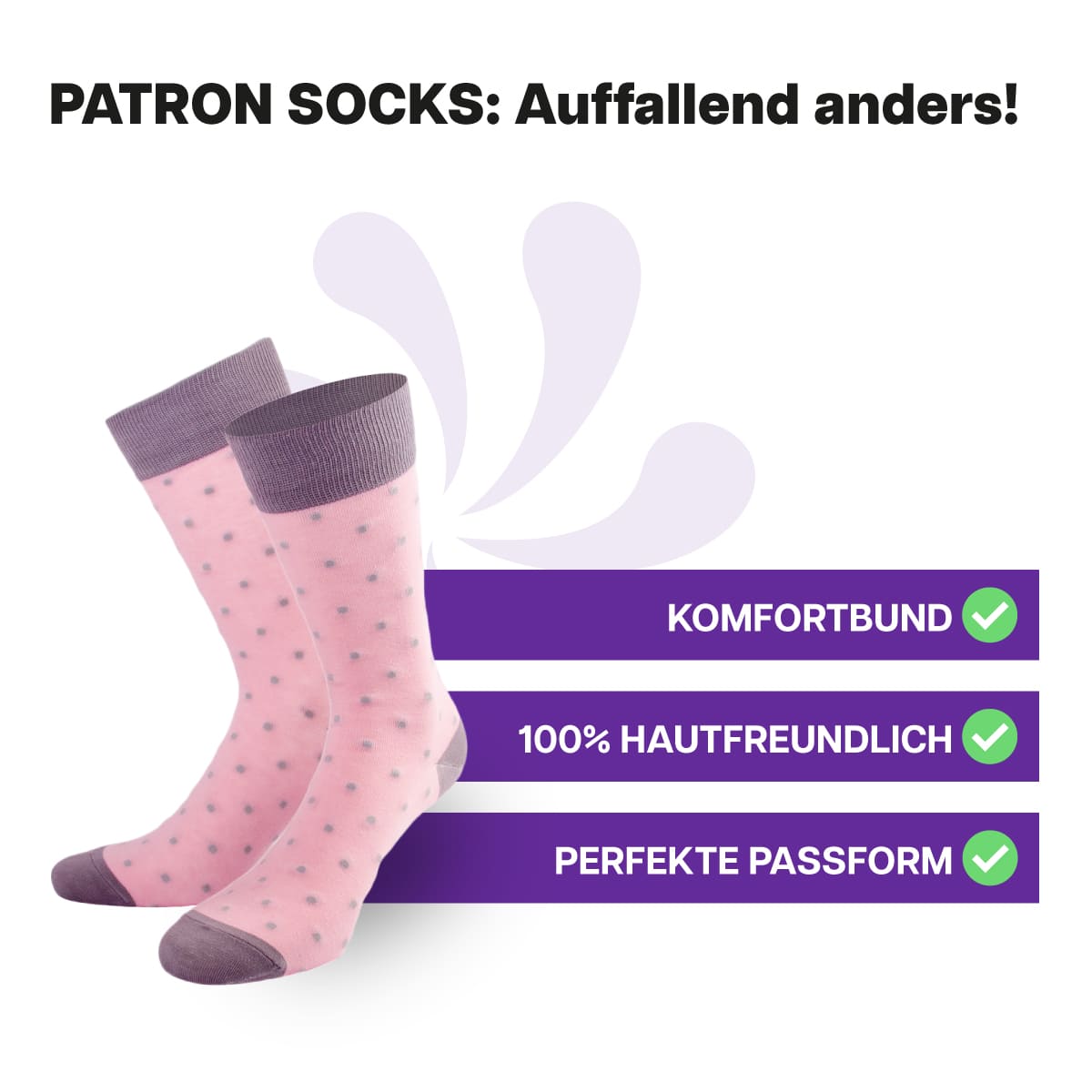 Hautfreundliche, pinke Punkte Socken von PATRON SOCKS mit Komfortbund. Sehr gute Passform!
