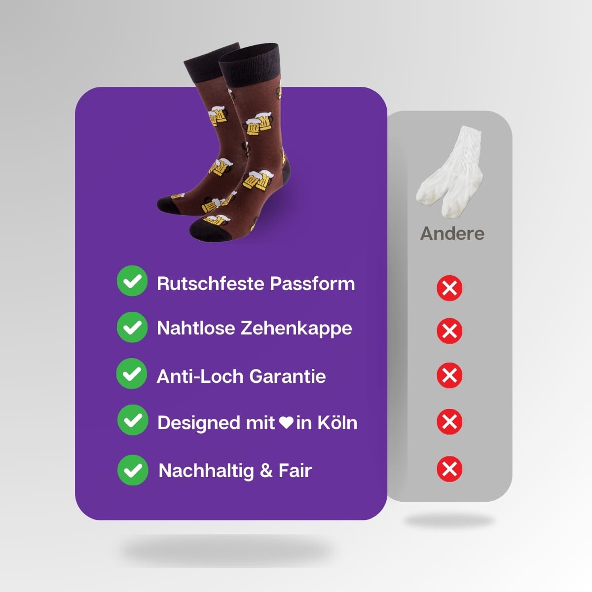Vergleich der braunen Bier Socken von PATRON SOCKS mit Socken anderer Marken
