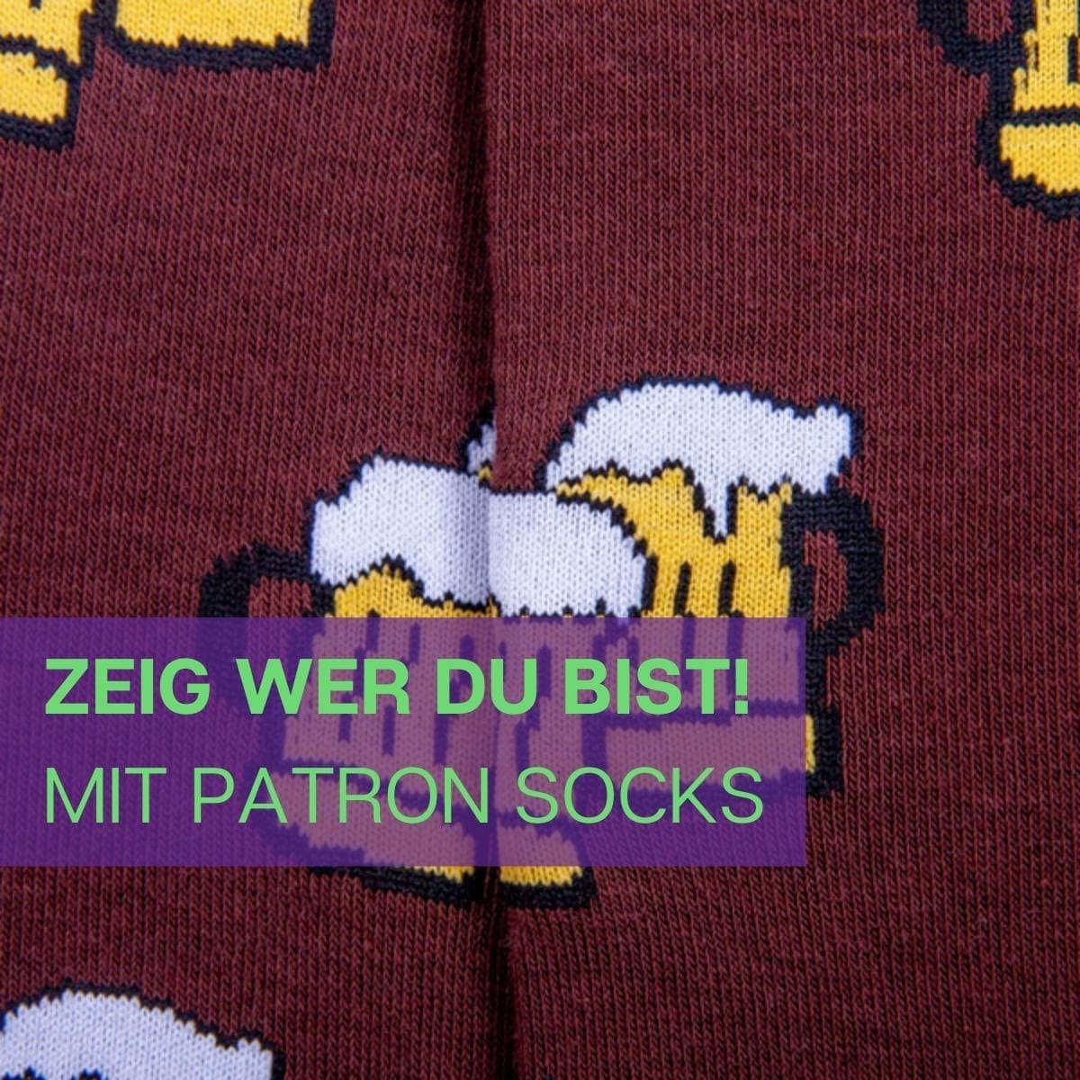Nahaufnahme des eindrucksvollen Designs der braunen Bier Socken von PATRON SOCKS
