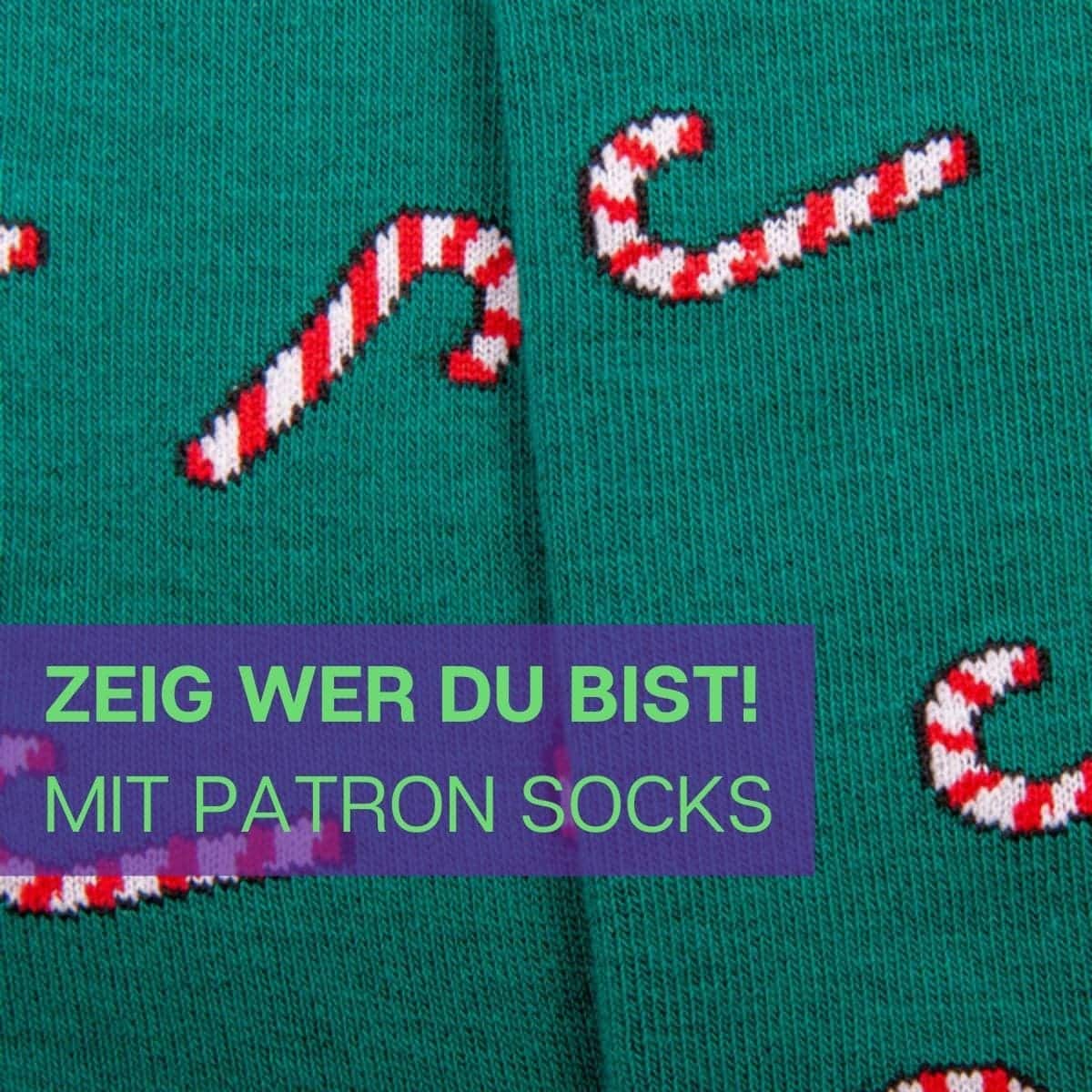 Nahaufnahme des auffälligen Designs der Zuckerstangen Socken von PATRON SOCKS