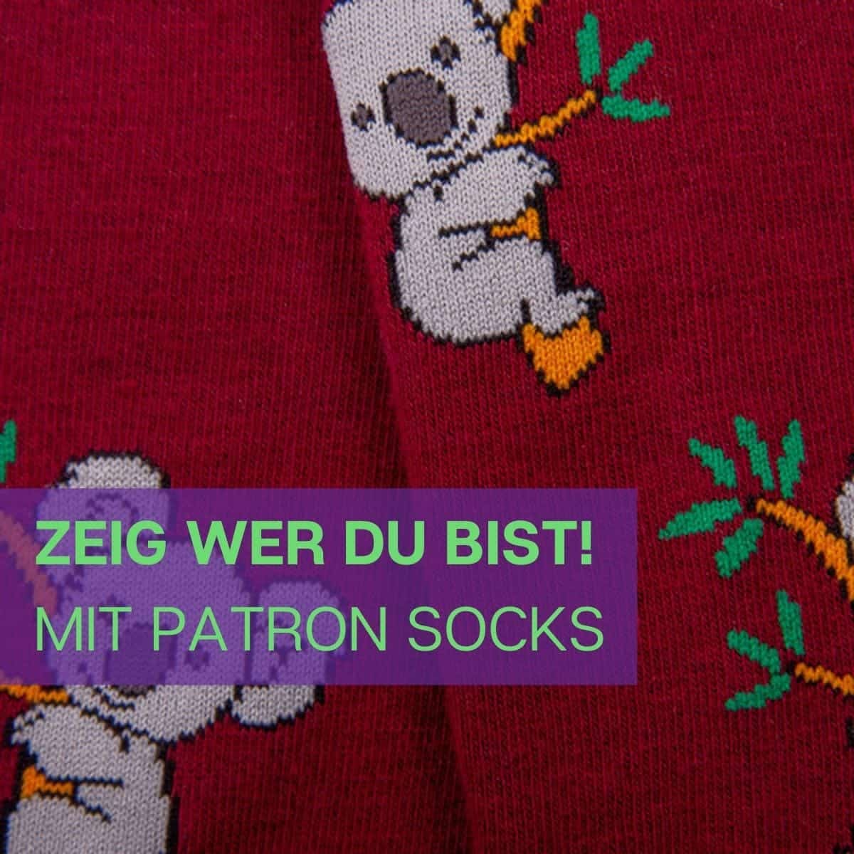 Nahaufnahme des knuffigen Designs der roten Koala Socken von PATRON SOCKS