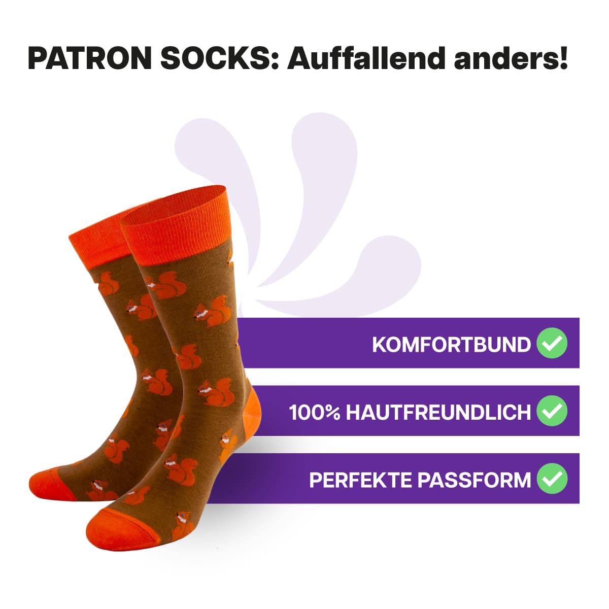 Hautfreundliche, braune Eichhörnchen Socken von PATRON SOCKS mit Komfortbund. Sehr gute Passform!